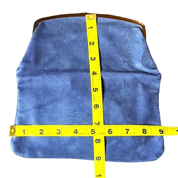 Vtg 1950s Budd Leather Blue Foldover Clutch w/Kiss Clasp & Attached Change Purse - Picture 8 of 10